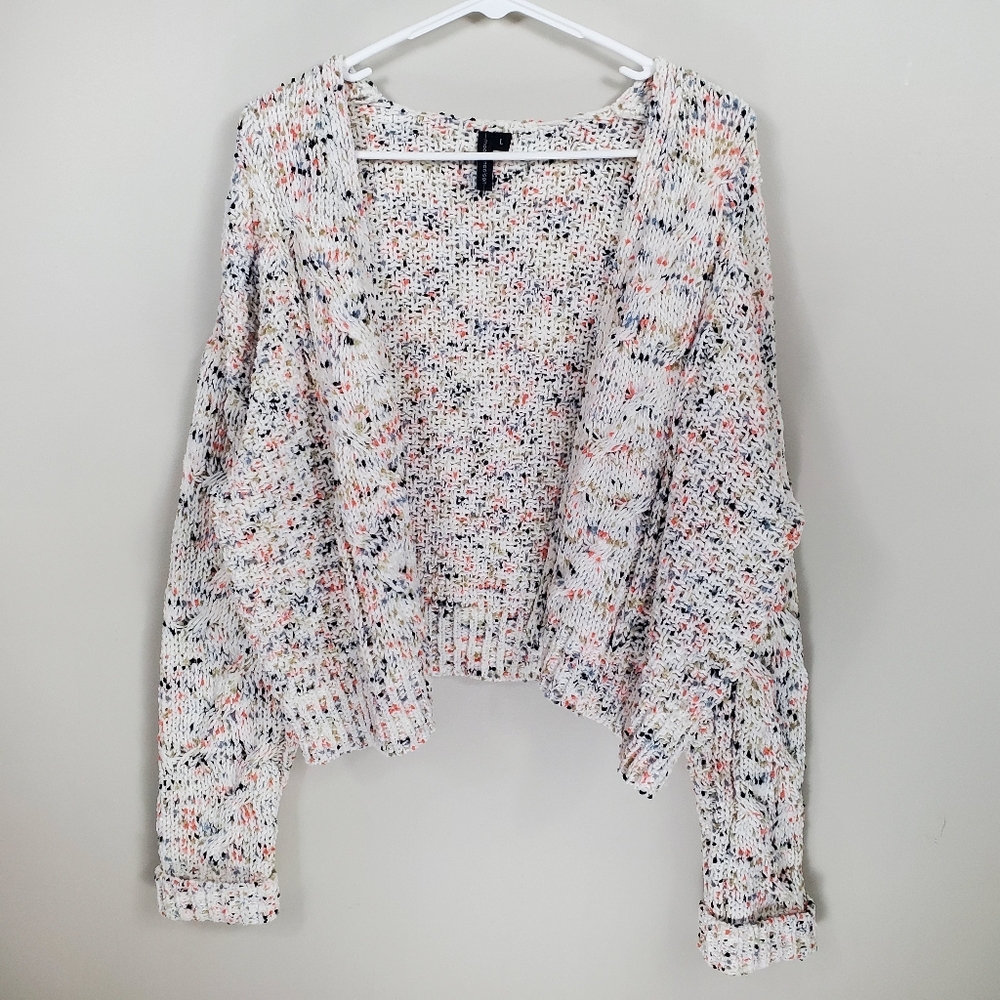 Moon & Madison Size L Multi Color Confetti Yarn Cropped Sweater Cardigan